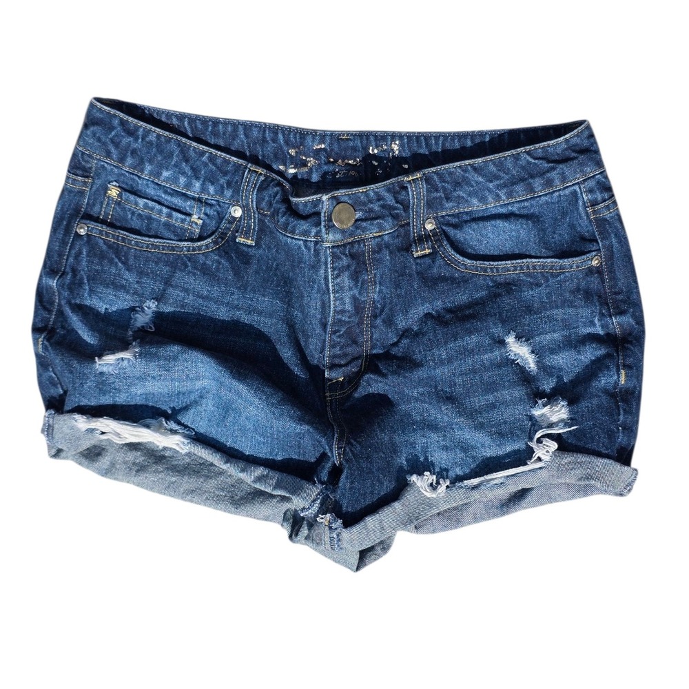 Seven7 100% cotton Short Womens Size 10 Dark Wash Distressed Denim Jean Shorts